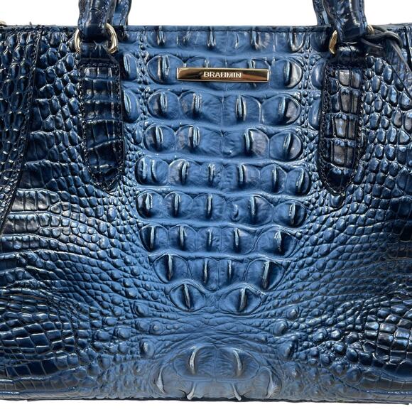 Brahmin Small Irene Leather Satchel Bag Maritime Blue Croc Embossed - Picture 6 of 12